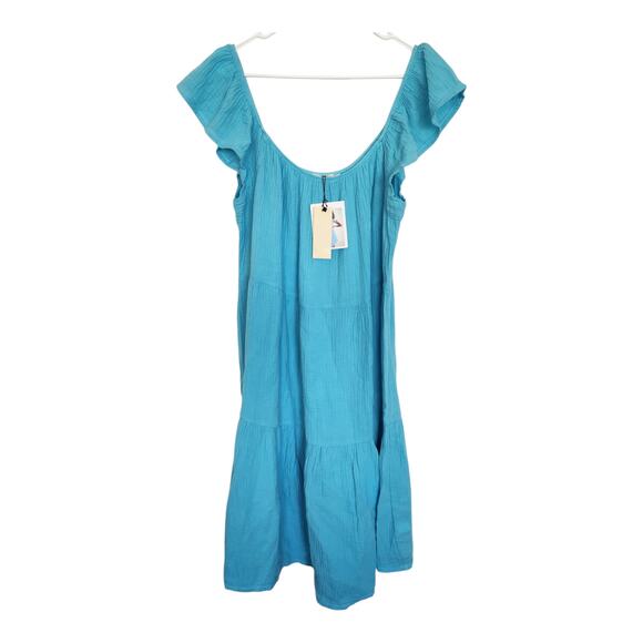 NATION Gauze Midi Dress XXL‎ Blue Plus Size Beach Coastal Resortwear Vacation - Picture 1 of 8